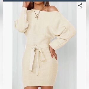 Off Shoulder Batwing Sleeve Sweater Dress 99